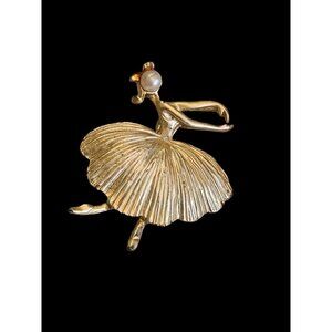 Vintage Gold-Tone Ballerina Brooch With Pearl Head